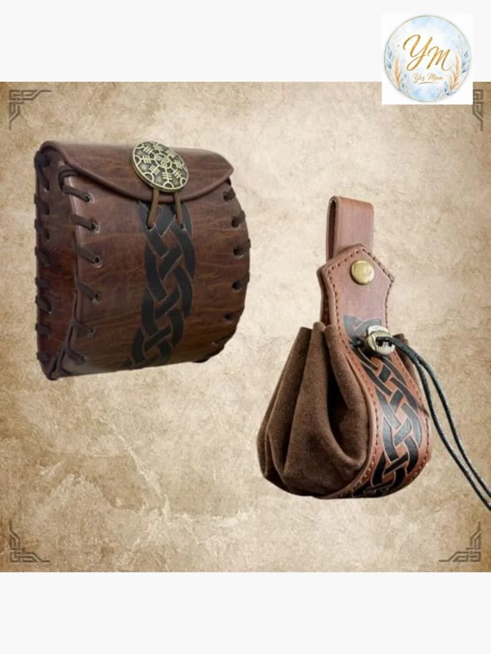Medieval Faux Leather Belt Bag & Drawstring Pouch Set for LARP Cosplay Role Play